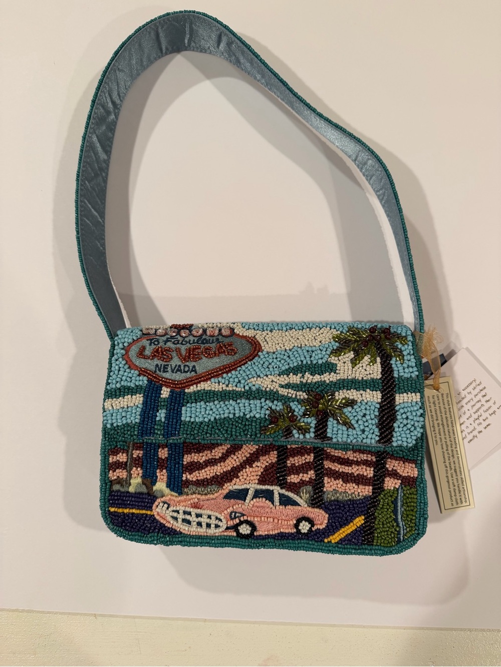 HARD TO FINDBeaded Las Vegas Scene Shoulder Bag - Turquoise & Pink NWT